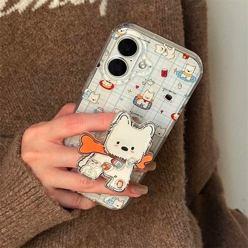 Korea Cartoon Cute Quicksand Puppy Griptok Bracket For iPhone 16 Samsung Universal Phone Accessories Phone Holder Grip Tok Stand - view 2
