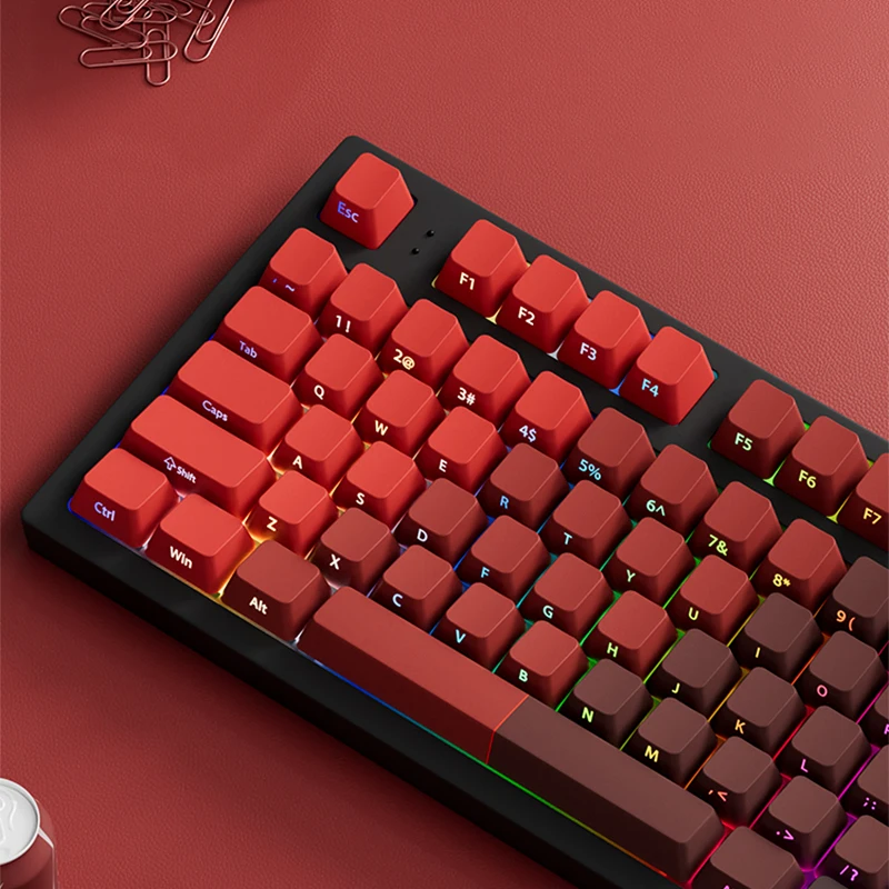 

121-клавишные колпачки Lucky Red PBT с двойным выстрелом, вишневый профиль, колпачки для клавиш с боковой печатью и RGB-подсветкой для переключателей MX, механическая клавиатура