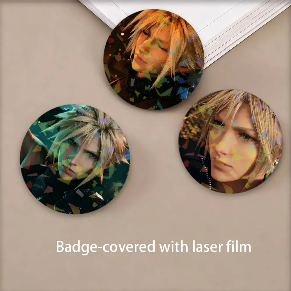 Cloud Strife Game Final Fantasy VII Round Badge Lapel Pins for Backpacks Briefcase Laser Brooch Clothes Gifts