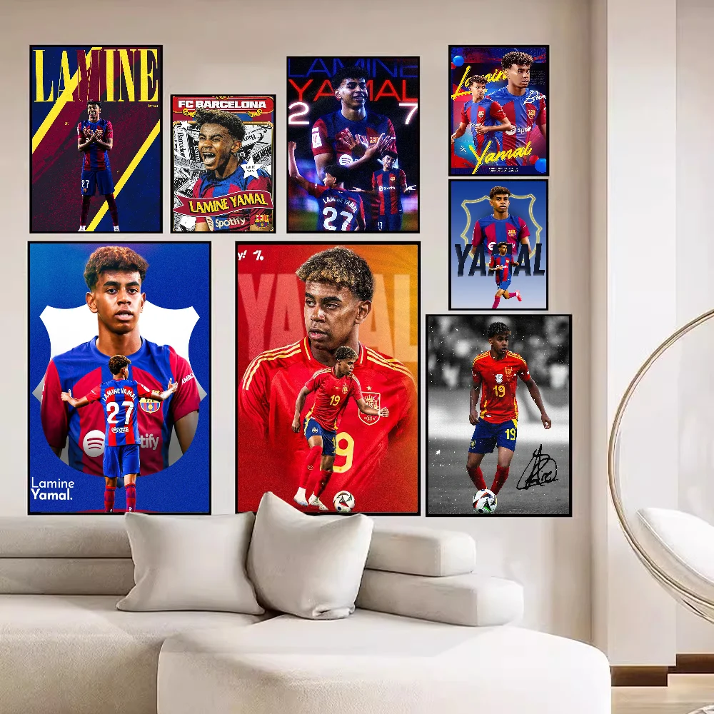 L-Lamine FootballStar Y-Yamal Poster Sticky HD Quality Wall Art Retro Posters for Home Kawaii Room Decor