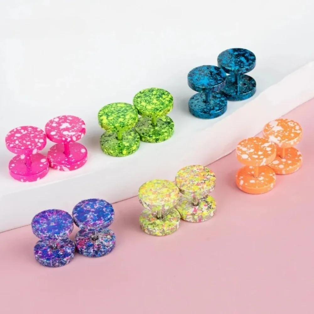 1 Pair of 316L Stainless Steel Fashion 16G Earrings Camouflage Fluorescent Color Round Earrings Piercing Body Jewelry