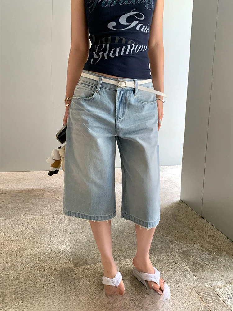 

Женские свободные джинсы Xzichic, прямые, до середины икры, синие, повседневные, хлопковые брюки, летние модные женские джинсы