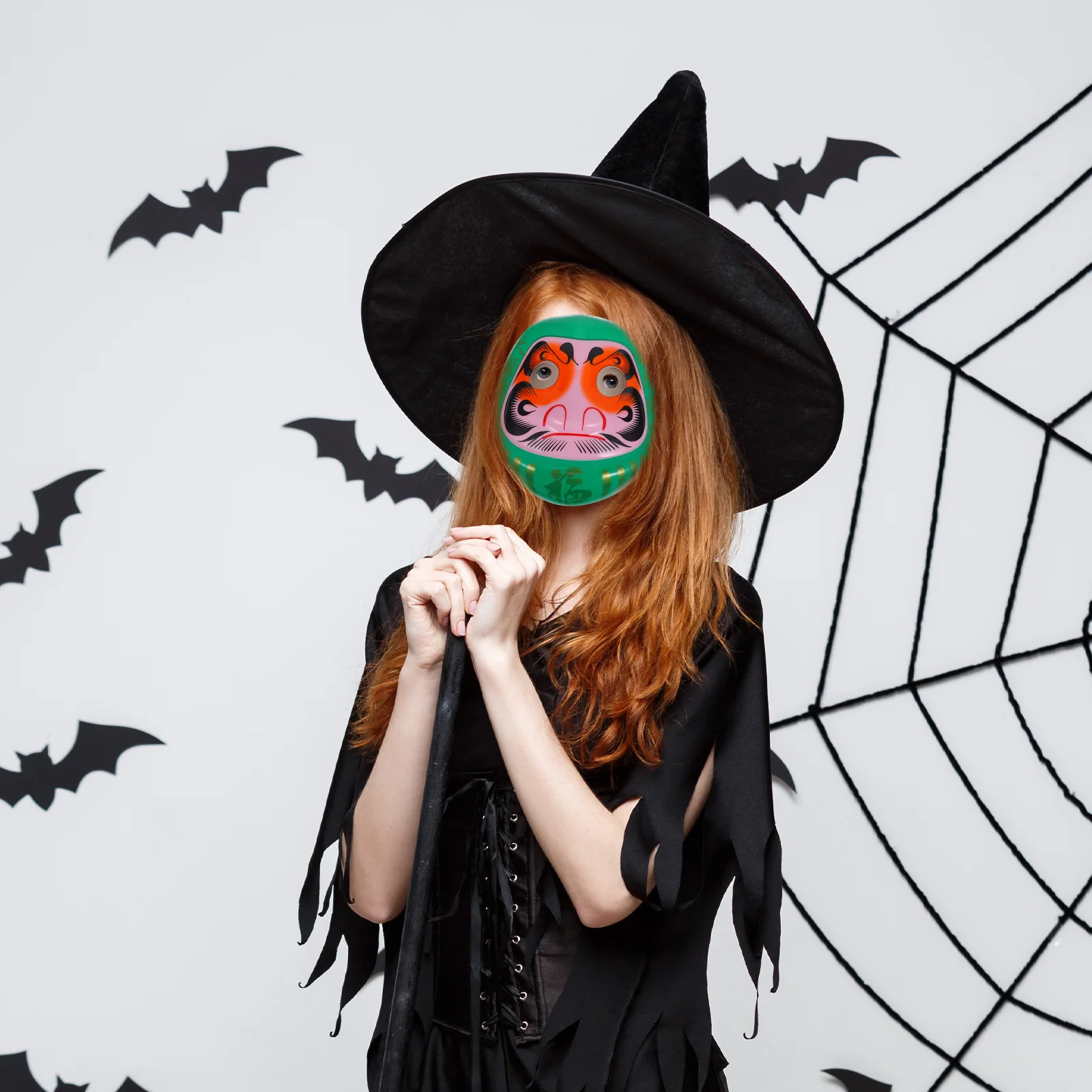 

Japanese Style Cosplay Reusable Party Prop For Halloween Japanese Drama Mask Bright Color Intricate Design Stage Performing Tool