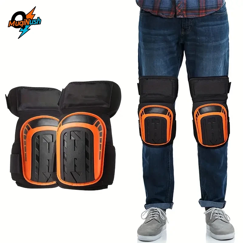 

MuqiNush Work Knee Pads with Extra Gel Cushion Support Anti-Slip Stretchable Thigh Straps Construction Tiling Flooring install