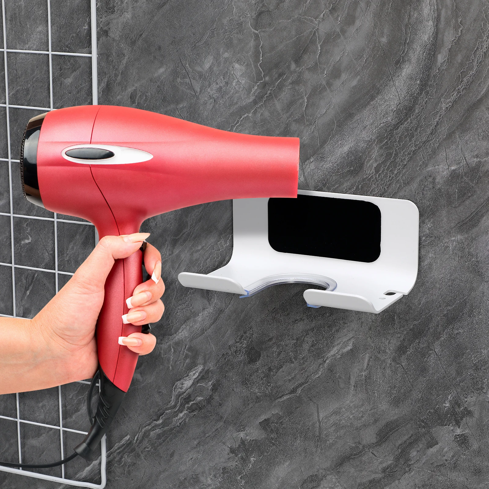 

Aluminum Wall Mounted Hair Dryer Holder Bathroom Styling Tools Organizer Easy Install No Drilling Required Hair Dryer Stand