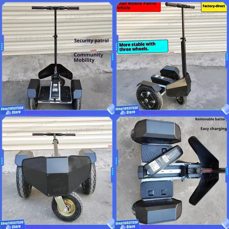 Three-wheeled Off-road Patrol Security Electric Balance Car IP65 2400W Brushless Motor Foldable Design Lithium Battery Sensor