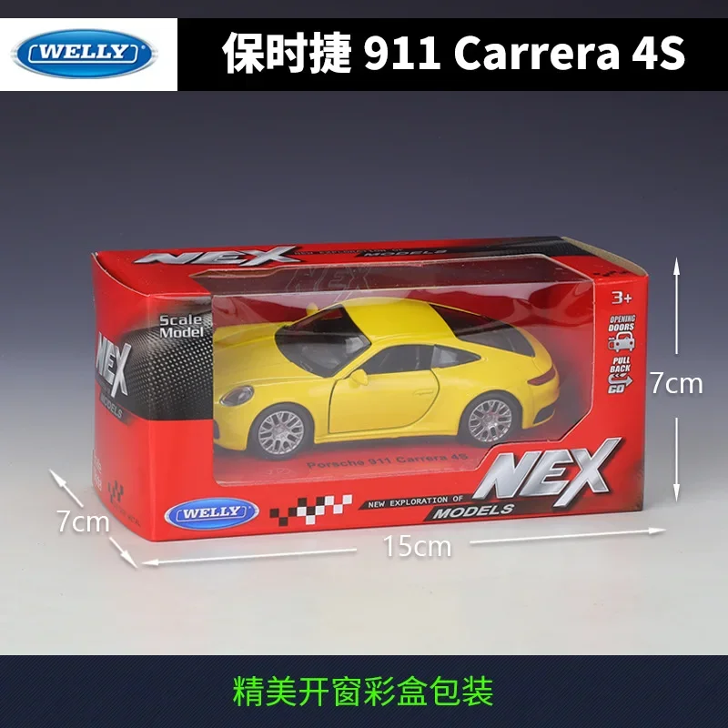 WELLY 1:36 Porsche 911 Carrera 4S Pull Back Model Diecast Metal car sports car toy car for collection for children B619