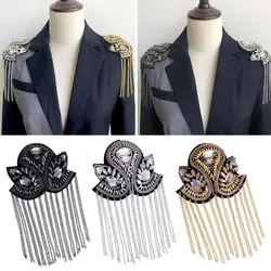 Handmade Tassel Epaulette Delicate Long Chain Rhinestones Shoulder Jewelry Classical Electroplating Brooch Men Women