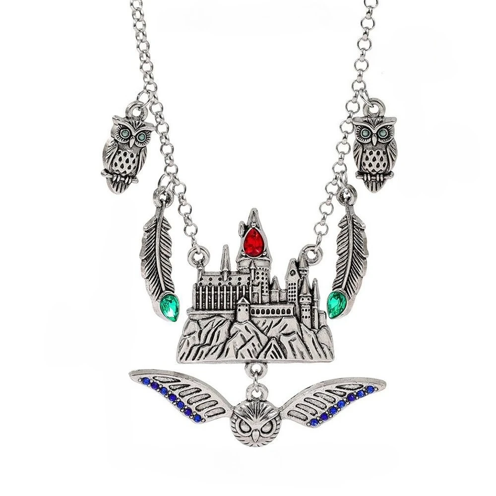 Collar con Colgante de Aleación con el Escudo de las Cuatro Casas de Hogwarts, Joyería Decorativa Vintage con Temática de HP