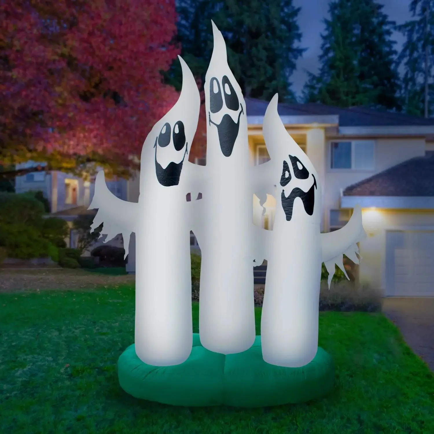 3m Lighted White Ghost Inflatable Model A Pair With 3 Ghosts Blue LED Lights Halloween Yard Party Decor Cross-border Supply
