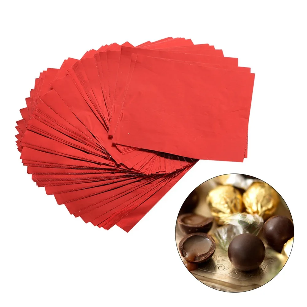 100pcs Glossy Surface Foil Candy Wrappers Pre-Cut Aluminum Foil Chocolate Wrapping Sheets Candy Wrappers Valentine Christmas