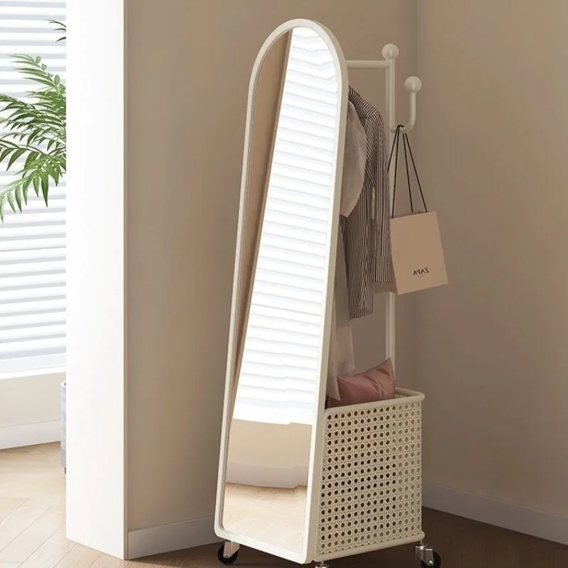 Cream wind full body mirror rotating full-length mirror mobile floor hanger floor mirror integrated coat rack