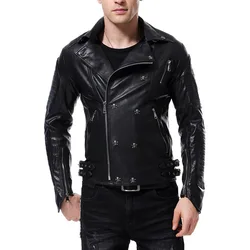 Men's Punk Leather Jacket, Motorcycle Clothes, Rock, Slim Fit, Brand, Spring and Autumn Fashion, Boutique