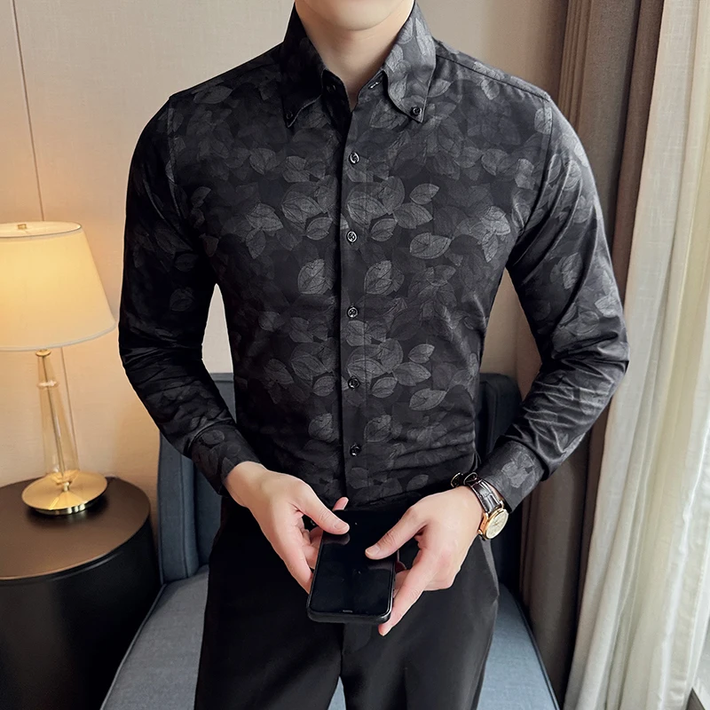 British Style Floral Shirt for Men Long Sleeve Casual Shirts Men Clothing Fashion Slim Fit Business Social Streetwear M-4XL 2024