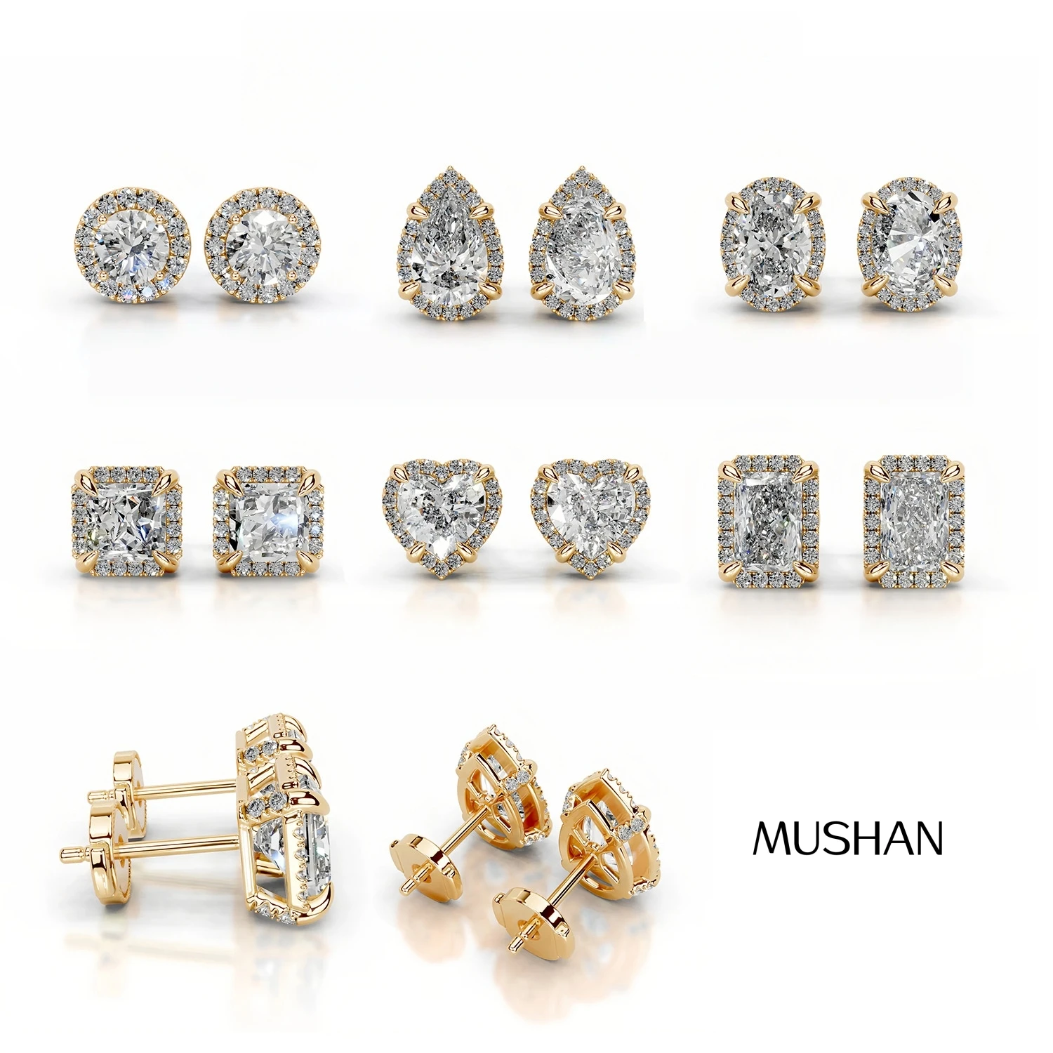 

MuShan Brand Jewelry 925 Sterling Silver Earrings Moissanite Diamond Ear Pin Formal Women Rhodium Plated MST Patent Earring