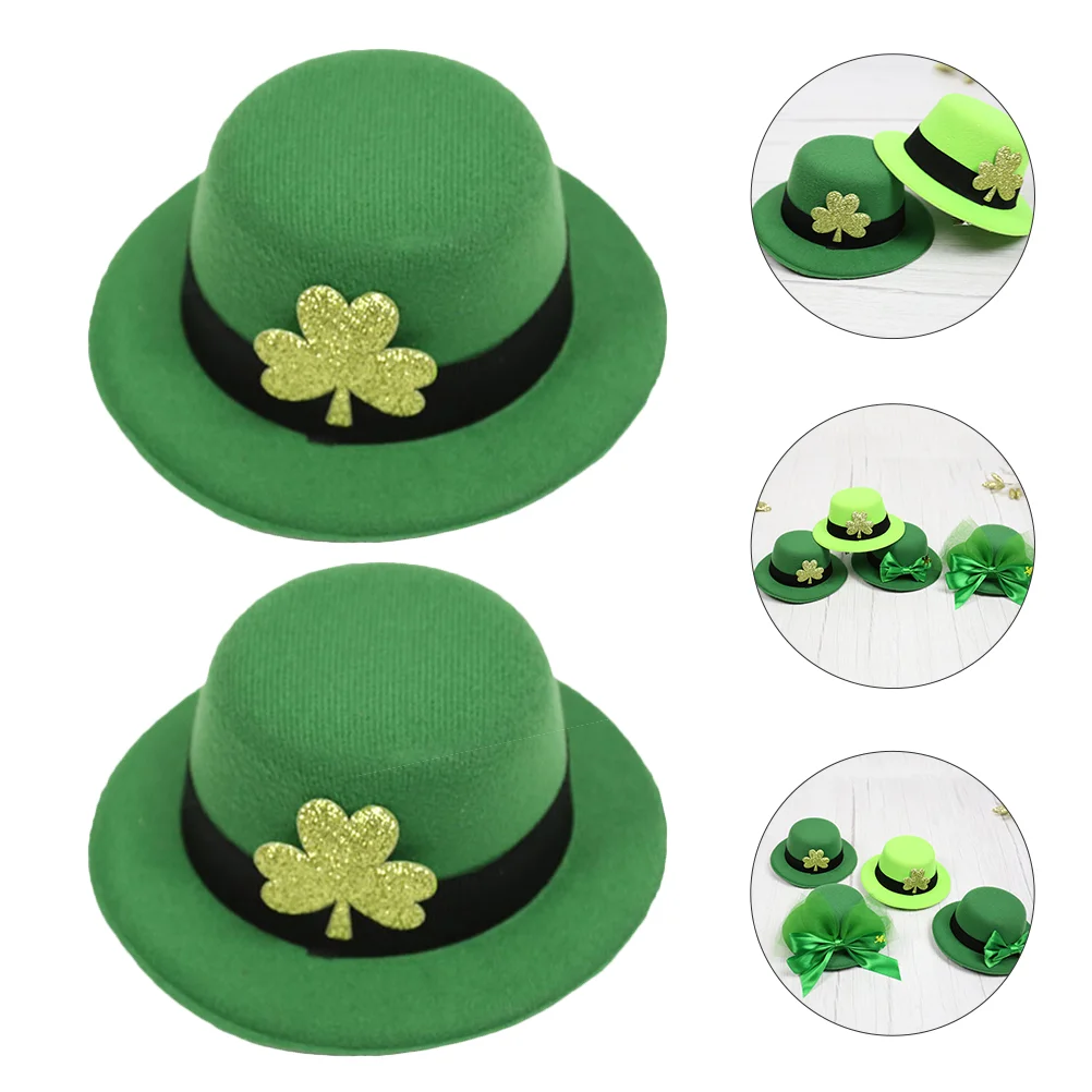 2 Pcs Small Green Hat Hair Card Festival Headbands Cloth St Patrick's Day Clip