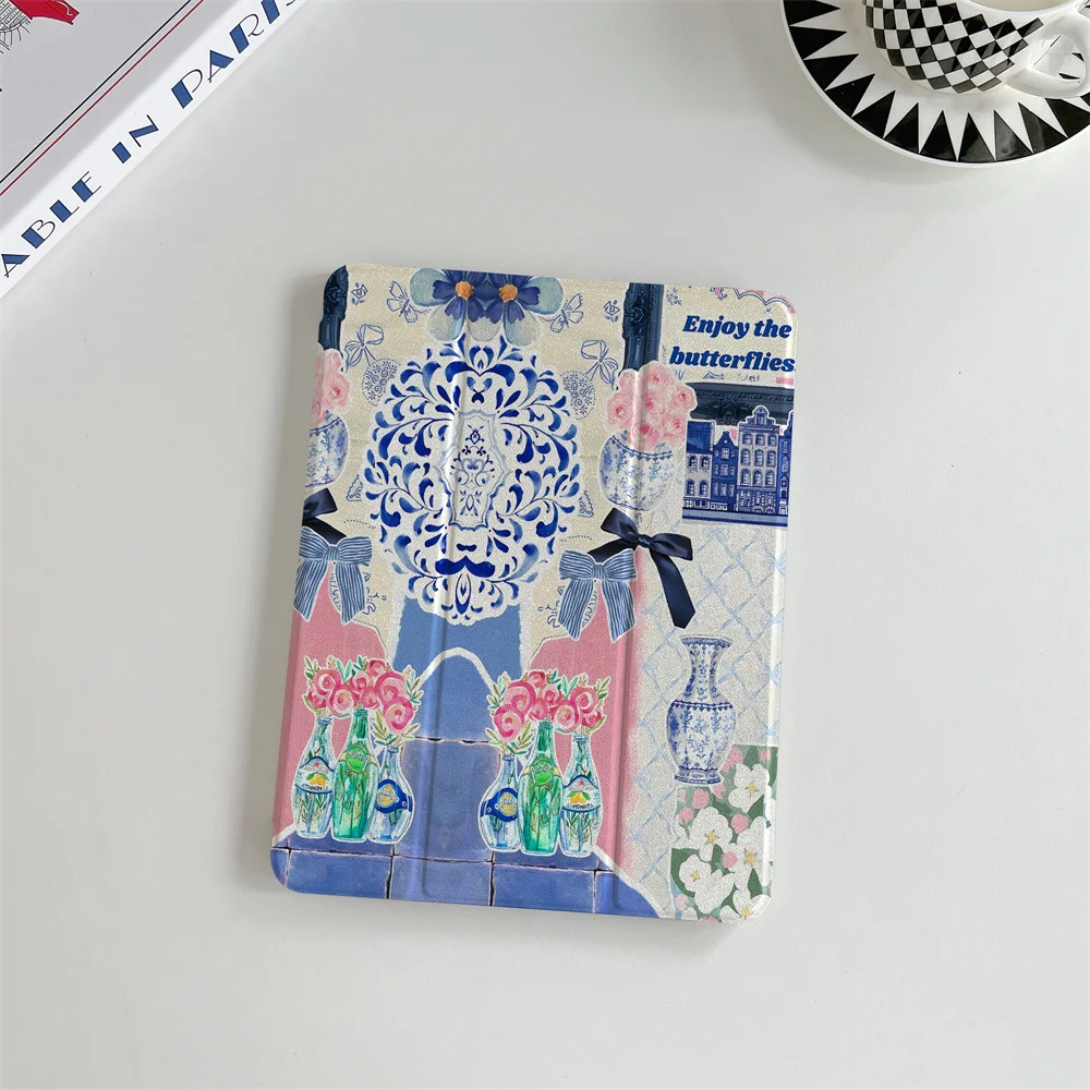 Blue and white porcelain pattern tablet protective case suitable for iPad 11 Pro 11 inch Air 2025 iPad Air 5/4 10.9 10.2 9.7 inc