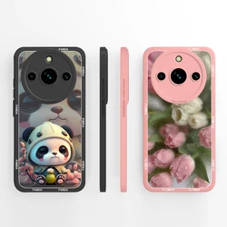 Case For OPPO Realme 11 11 Pro 11 Pro Plus Cute Panda Flower Liquid Protective Luxury Soft Bumper For realme 11 pro plus Coque