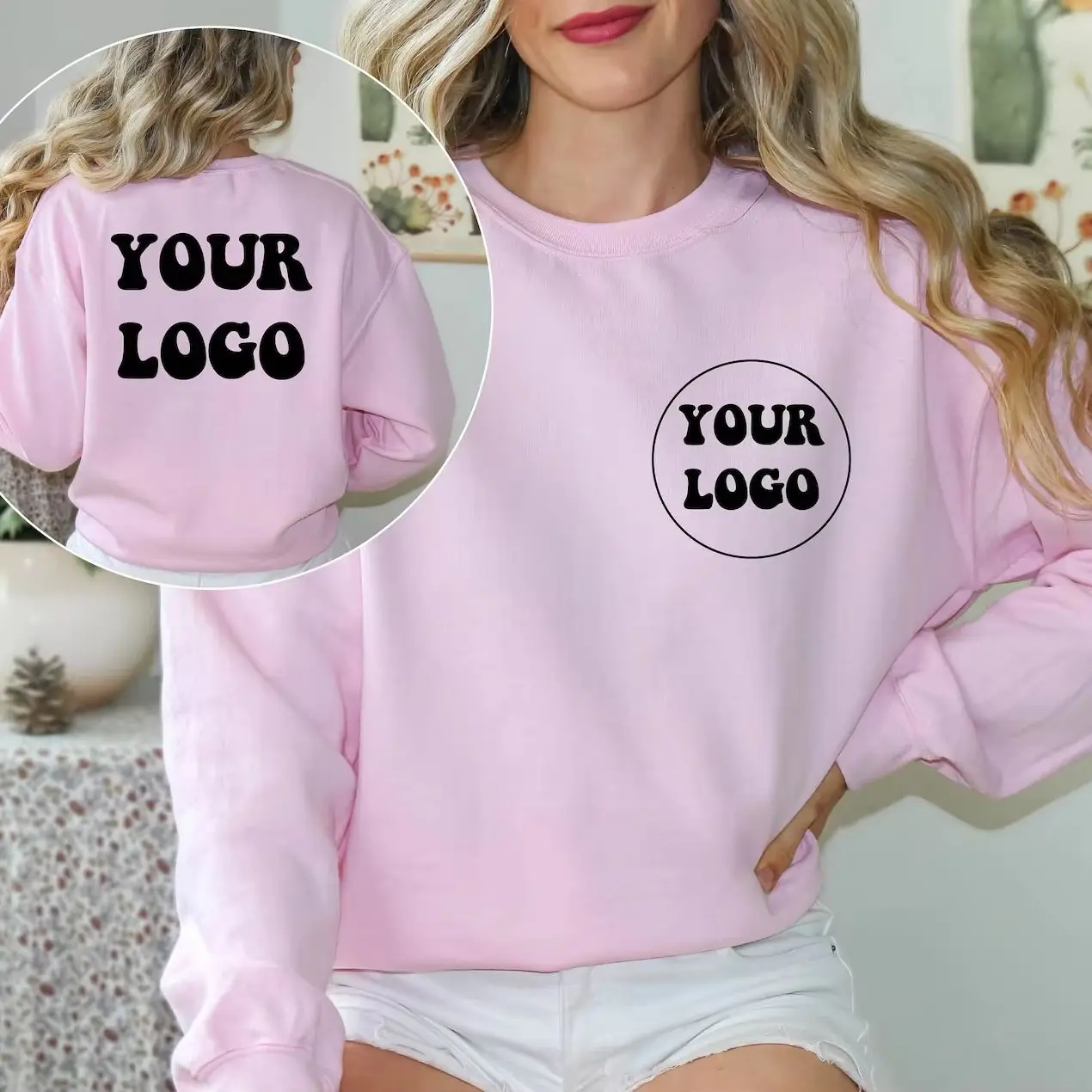 Custom Business Logo Sweatshirt Women Crewneck Loose Sweater Front and Back Design Your Logo Text Iamge Personalized Sweatshirt