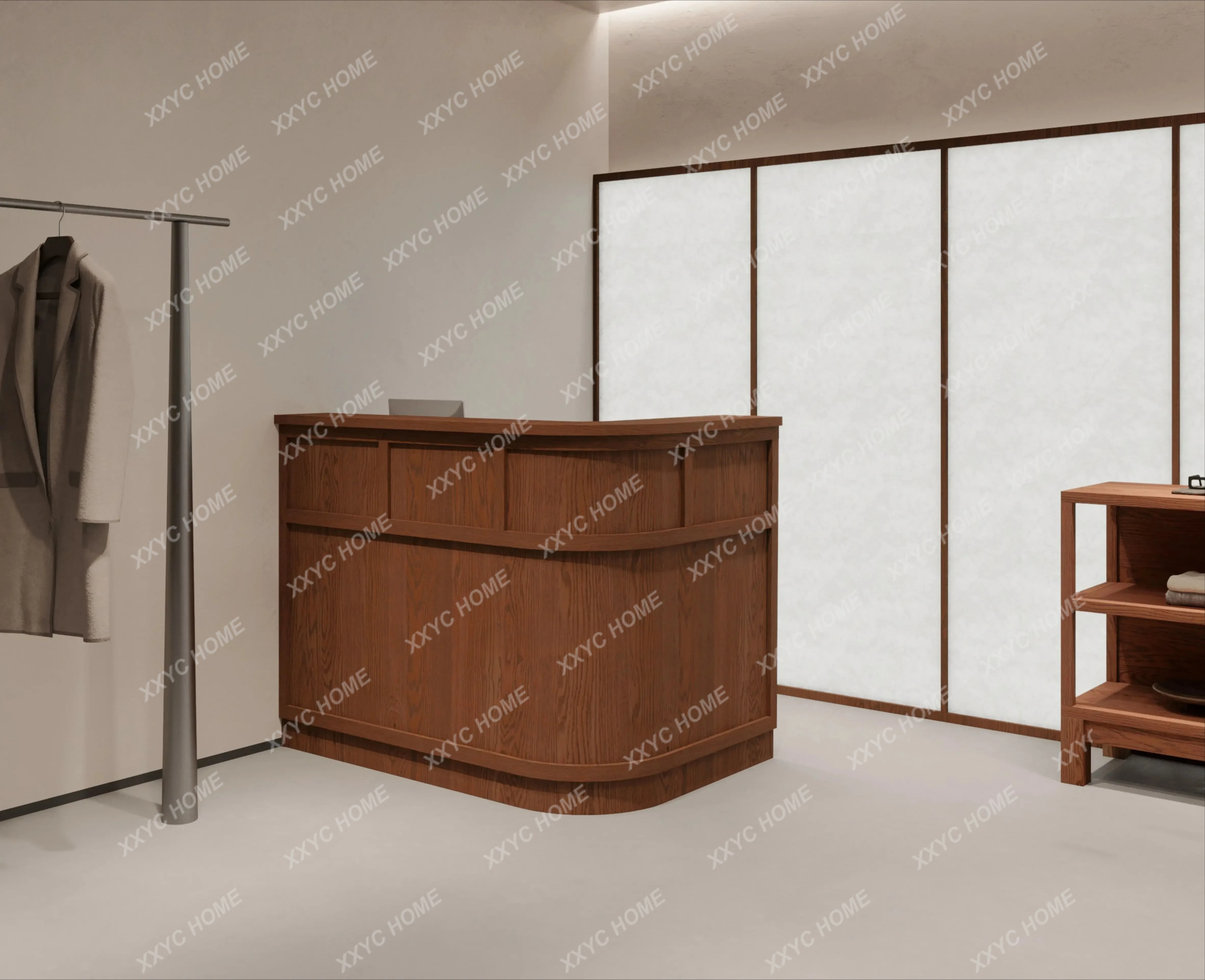 Simple checkout page Beauty salon Cashier table Front desk Clothing store Corner reception desk