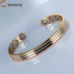 Vinterly Pure Copper Bracelets Magnetic Therapy Arthritis Lines Adjustable High Magnet Open Cuff 8mm Bangles Resizable Jewelry