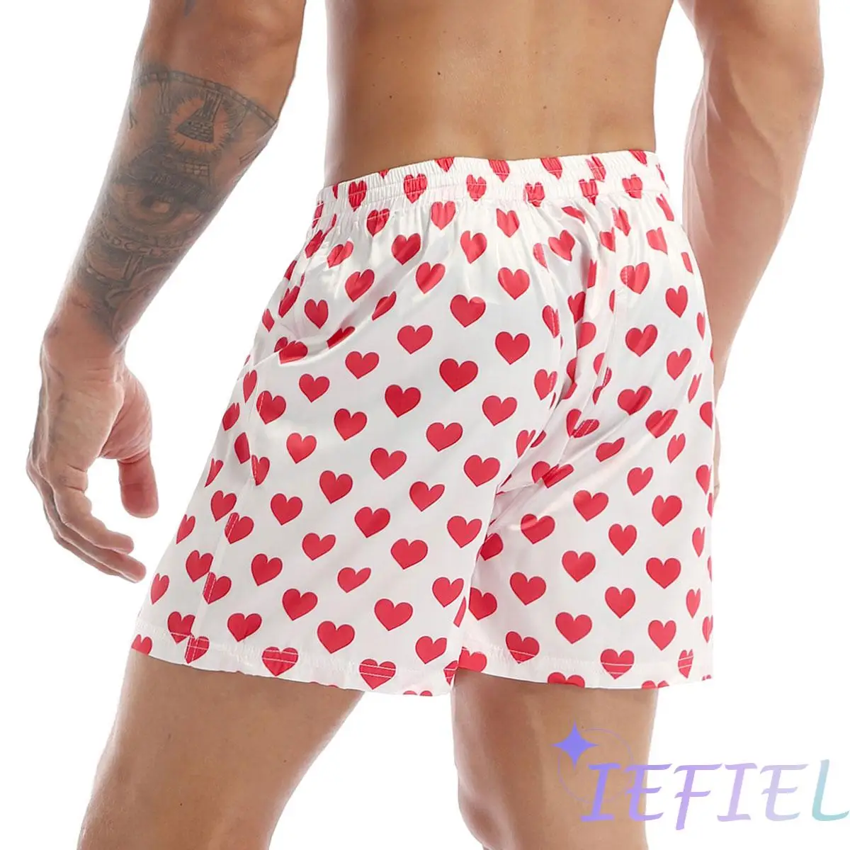 

Men Sleep Bottoms Pajamas Shorts Cute Love Heart Print Classic Home Loungewear Beach Wear Boxer Wrestling Sports Loose Underpant