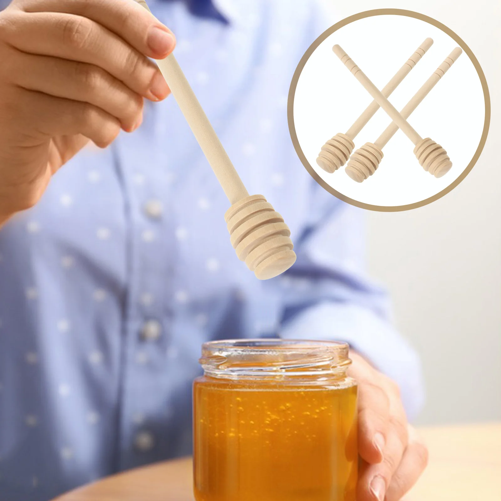 

3 Pcs Honey Stirrer Wooden Stirrers Pot Sticks Fruits Jam Honeypot Multi-function Stirring Kitchen Mixing