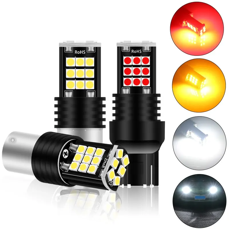 2PCS T20 7443 7440 3030 24SMD LED Bulbs Car Brake Bulbs Lights Reverse Red Yellow White 12v