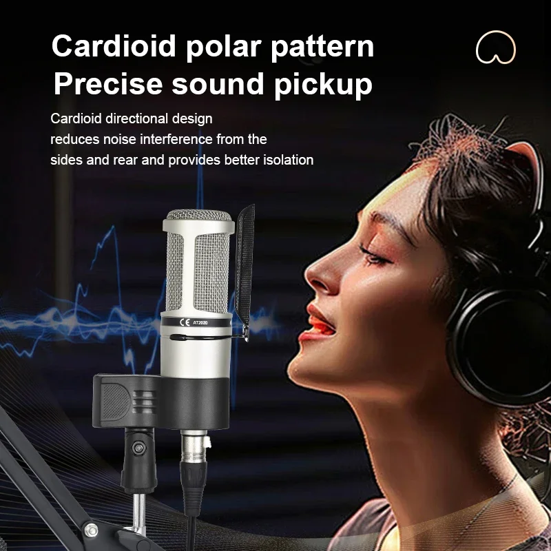 

At2020 Condenser Microphone Set, Xlr High-Definition Sound Pickup Professional Version, Compatible with 48V, Suitable for Profes