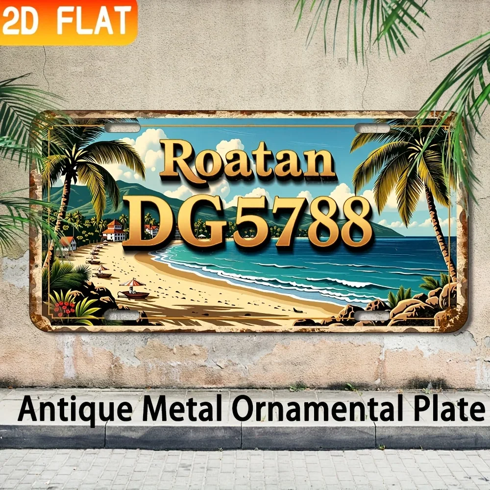 2D Flat - 1pc Vintage Tropical Beach Aluminum Wall Sign - Decorative Plaque with 