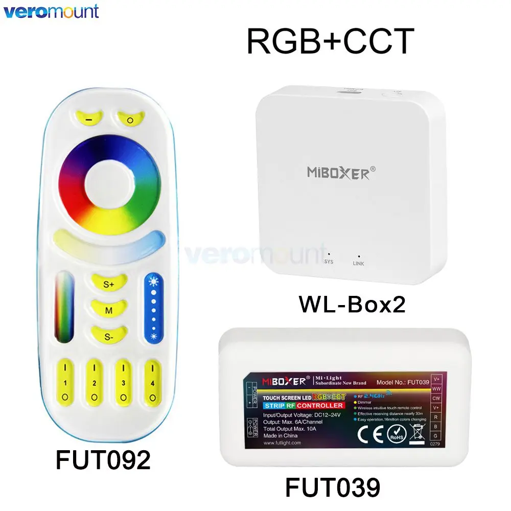 MiBoxer RGBCCT LED Controller FUT039 + MiLight 2.4G RF Wireless 4Zone Touch Remote FUT092 for DC12-24V RGBCCT LED Strip WiFi APP