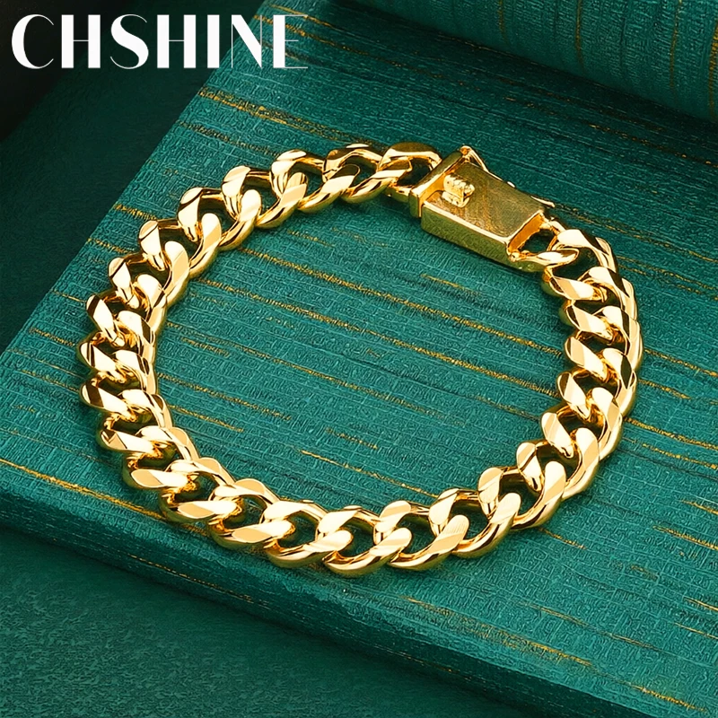 925 Sterling Silver 18K Gold  10MM Cuban Link Bracelet Box Clasp Men Women Fashion Jewelry Daily Party Gift