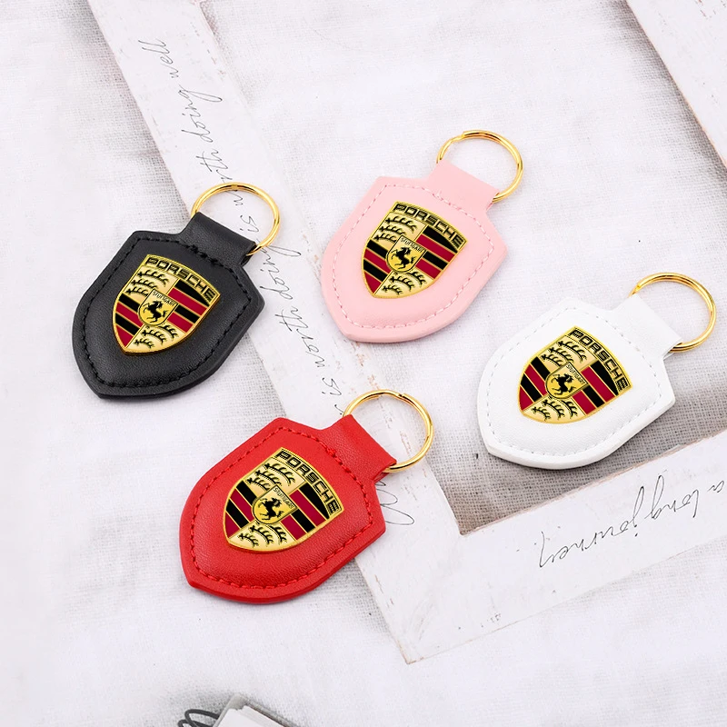 LLavero de cuero con escudo para coche, colgante creativo, regalo para Porsche Panamera Macan Boxster Cayman Cayenne 911 718, accesorios