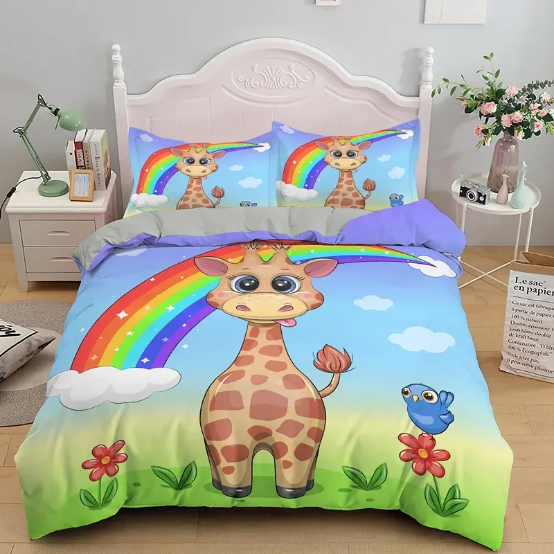 

Cartoon Giraffe Tropical Animals Comfortable Duvet Quilt Cover Pillowcase Bedding Set Children Bedroom Decoration Home Textile
