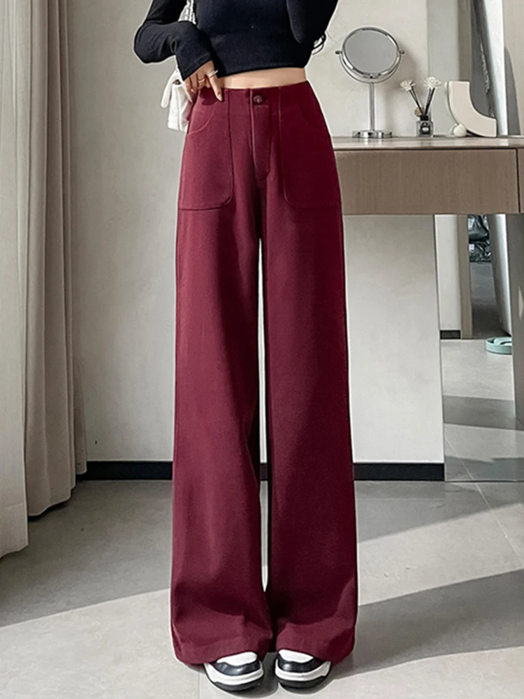 

Thiened Fce High Waist Slim Fit Casual Pants Women's 2026 Autumn Winter New Woolen Wide Leg Pants Scythe Ladies Pants