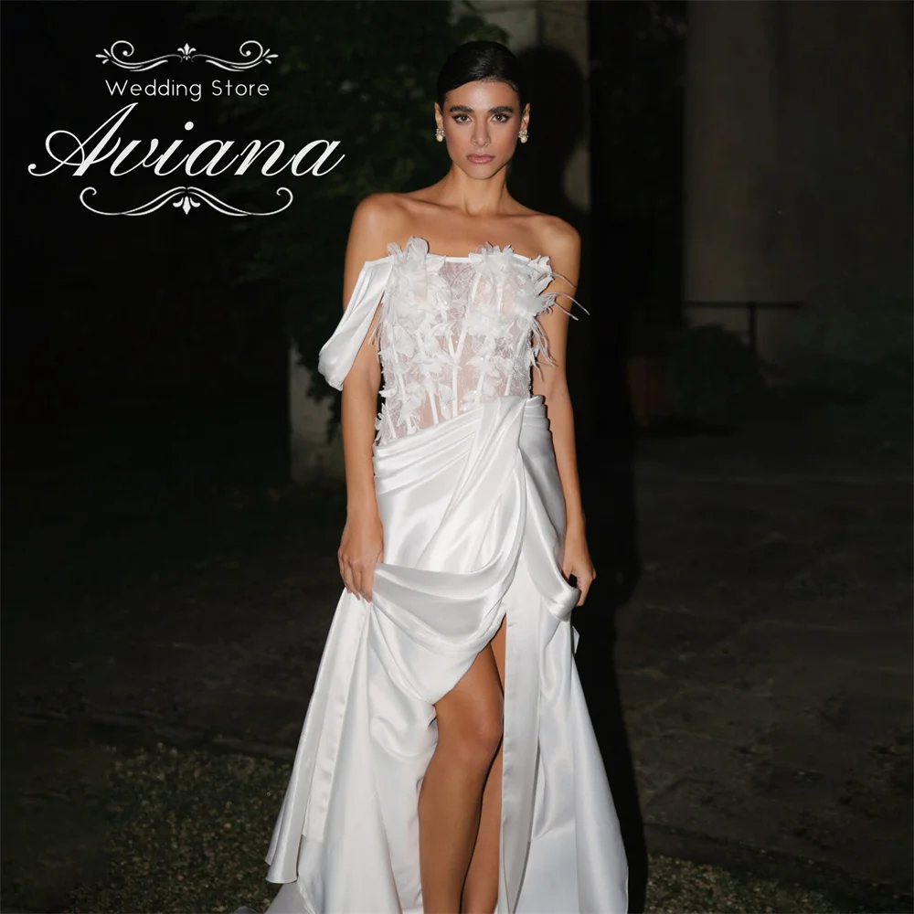 Aviana مخصص زهرة الدانتيل والتطريز حورية البحر فستان الزفاف يزين الكشكشة عالية سبليت مشد سويب تراين قبالة الكتف