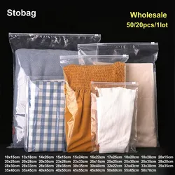 StoBag 50/20pcs Wholesale Transparent Zipper Bags Clothes Packaging Pouches Clear Plastic Sealed Shirts Storage Reusable Pocket