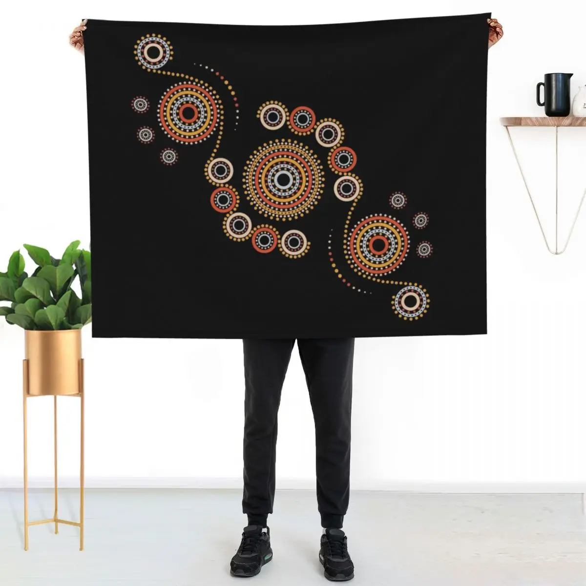 Aboriginal Art Aborigine Australian Indigenous aboriginal Flag autochthon Bigambul Points Circle Autumn Day Gift F Throw Blanket
