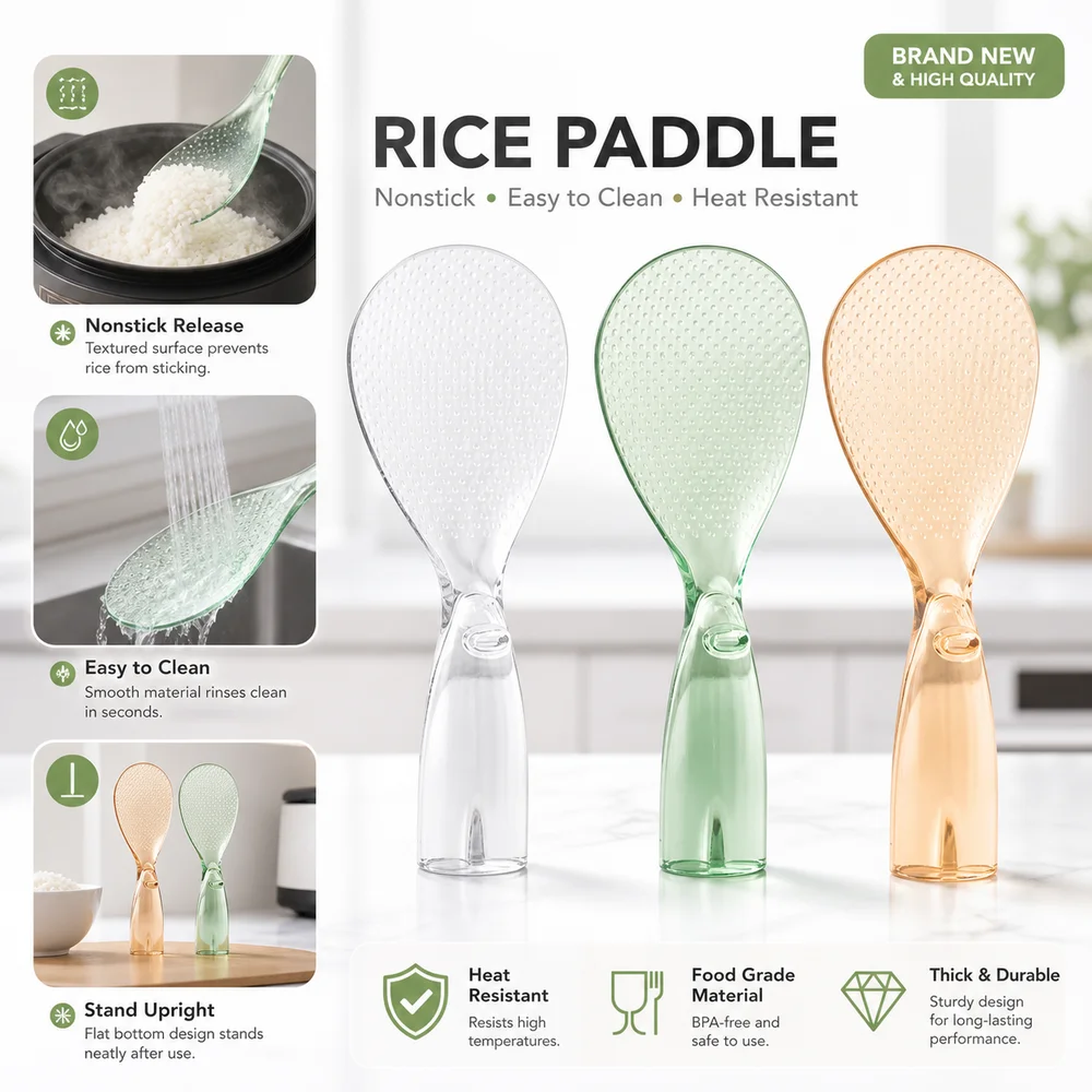New Plastic Rice Paddle Heat Resistant Nonstick Surface Rice Serving Spoon Textured Thickened Rice Cooker Spoon Kitchen Serving