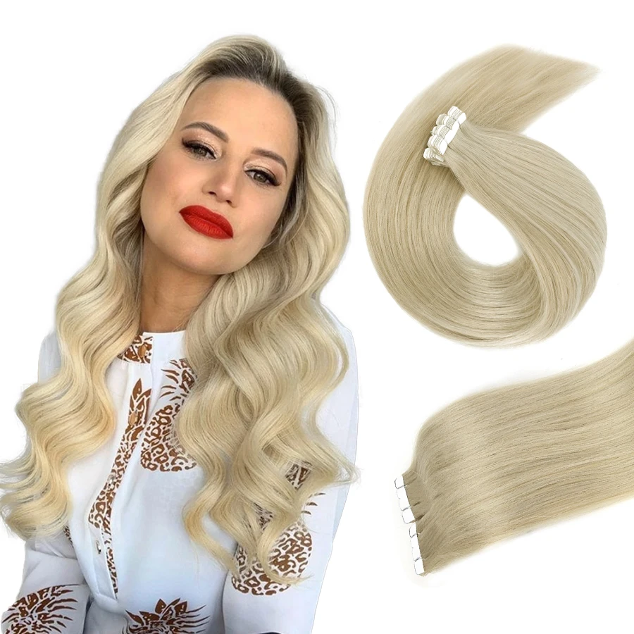 Paruks 20Inch Tape in Human Hair Extensions Blonde Balayage Hair Adhesive Extension Straight Skin Weft 100% Natural Real Hair