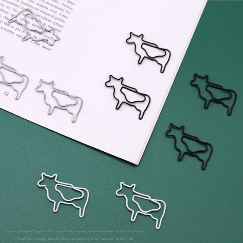 10pcs White Cow Creative Cartoon Paper Clip Metal Animal Shape Cute Bookmark Paper Pin Office Paper Clips Decorative Paperpins