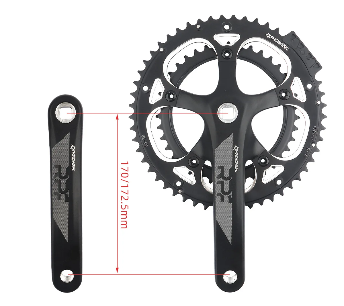 Prowheel 521 Square Hole Rennrad-Scheibenbremskurbeln 130 BCD Aluminium Doppelkettenblatt Fahrradkurbelsatz 39/53T für Falträder – Detail 10