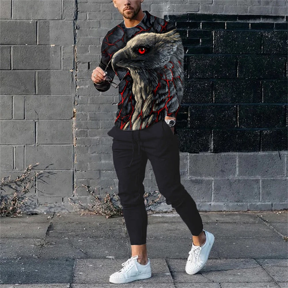 Ensemble à manches longues pour hommes, motif animal lion imprimé en 3D, mode décontractée, streetwear, sweat-shirt ras du cou et pantalon, combinaison de jogging