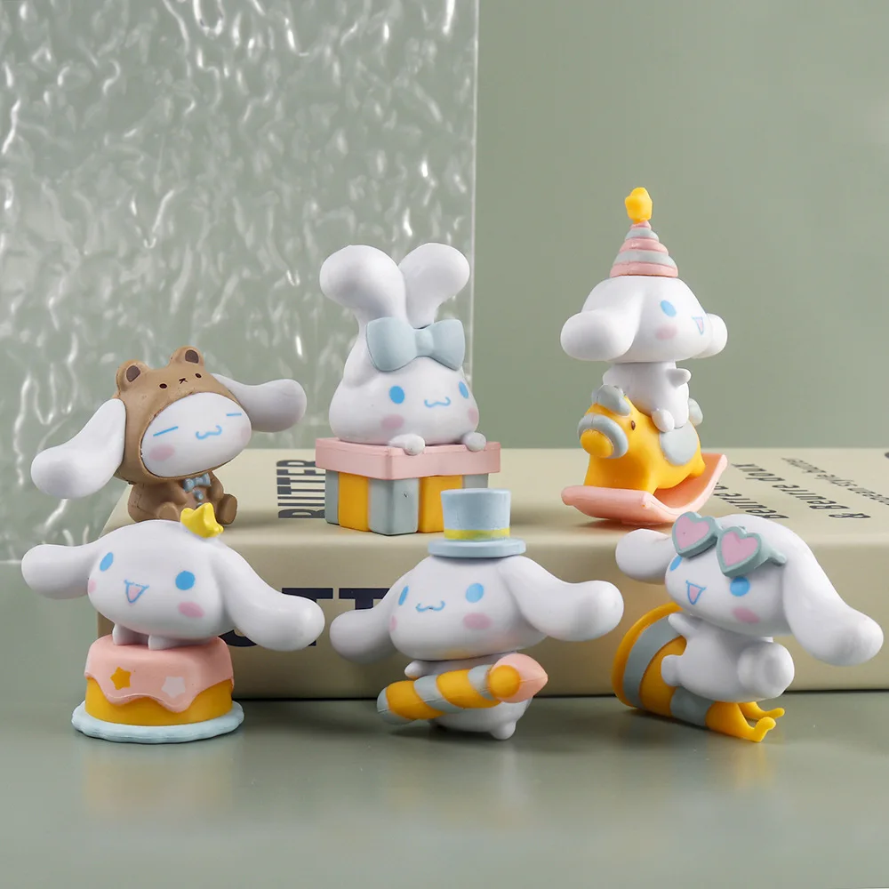 6 szt. Figurki Anime Kawaii MINISO Cinnamoroll Kuromi lalka truskawkowy niedźwiedź figurki do dekoracji ciasta zabawki prezenty dla dzieci