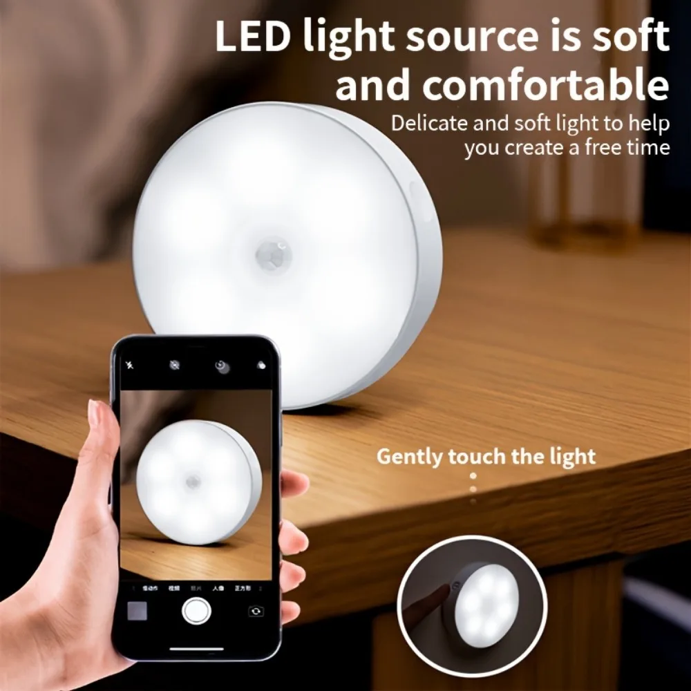 3set Led Closet Light Motion Sensor 8 LED USB Rechargeable Round Under Cabinet Light Two Colors Available Suitable for kitchen