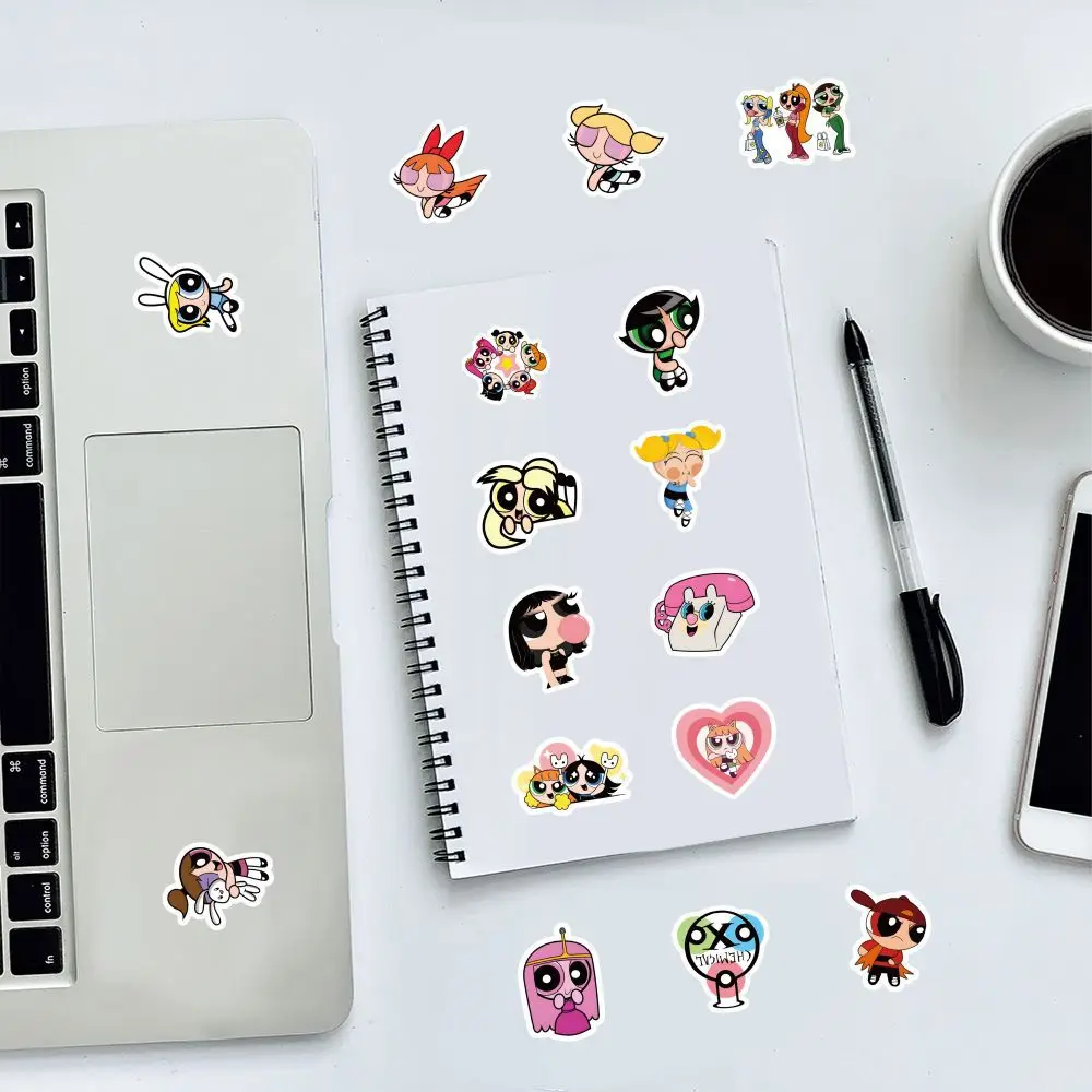 60 قطعة ملصقات شخصية الفتيات Powerpuff كتيب Kawaii الفتيات ملصقات مقاومة للماء ذاتية الصنع حقيبة كوب ماء غرفة نوم حلية S