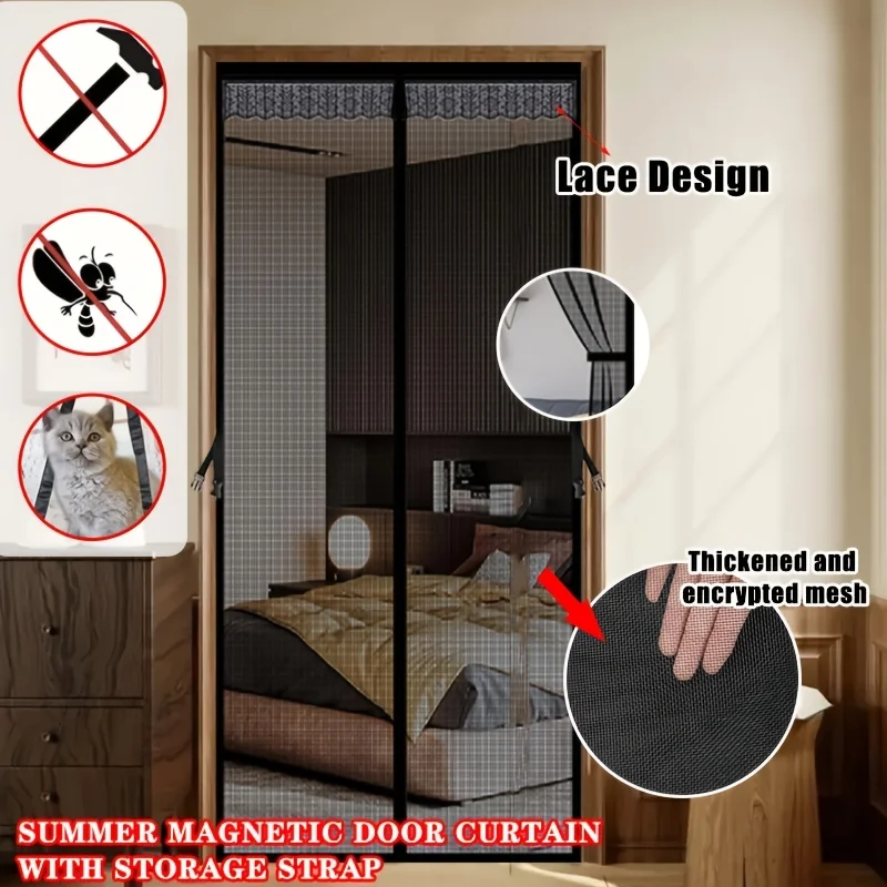 

Elegant Magnetic Lace Door Curtain Thick Mesh No Drill Washable for Living Room Bedroom Kitchen Summer Decor