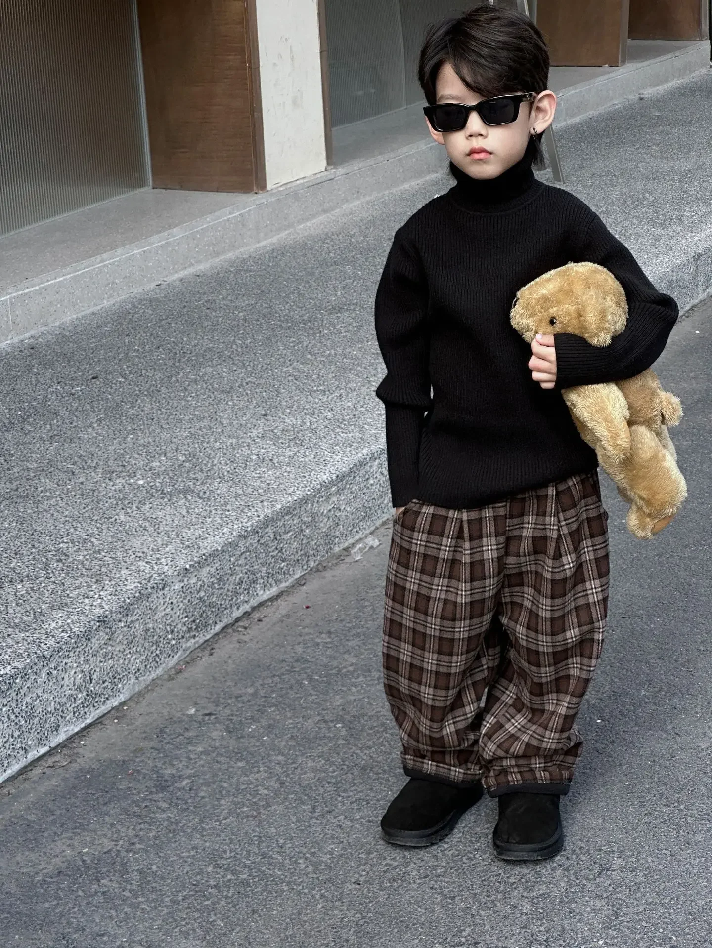 Kid Pants 2023 Winter New Korean Style Retro Casual Pants Baby Pants Velvet Thickening Winter Boys Pants Plaid Pants