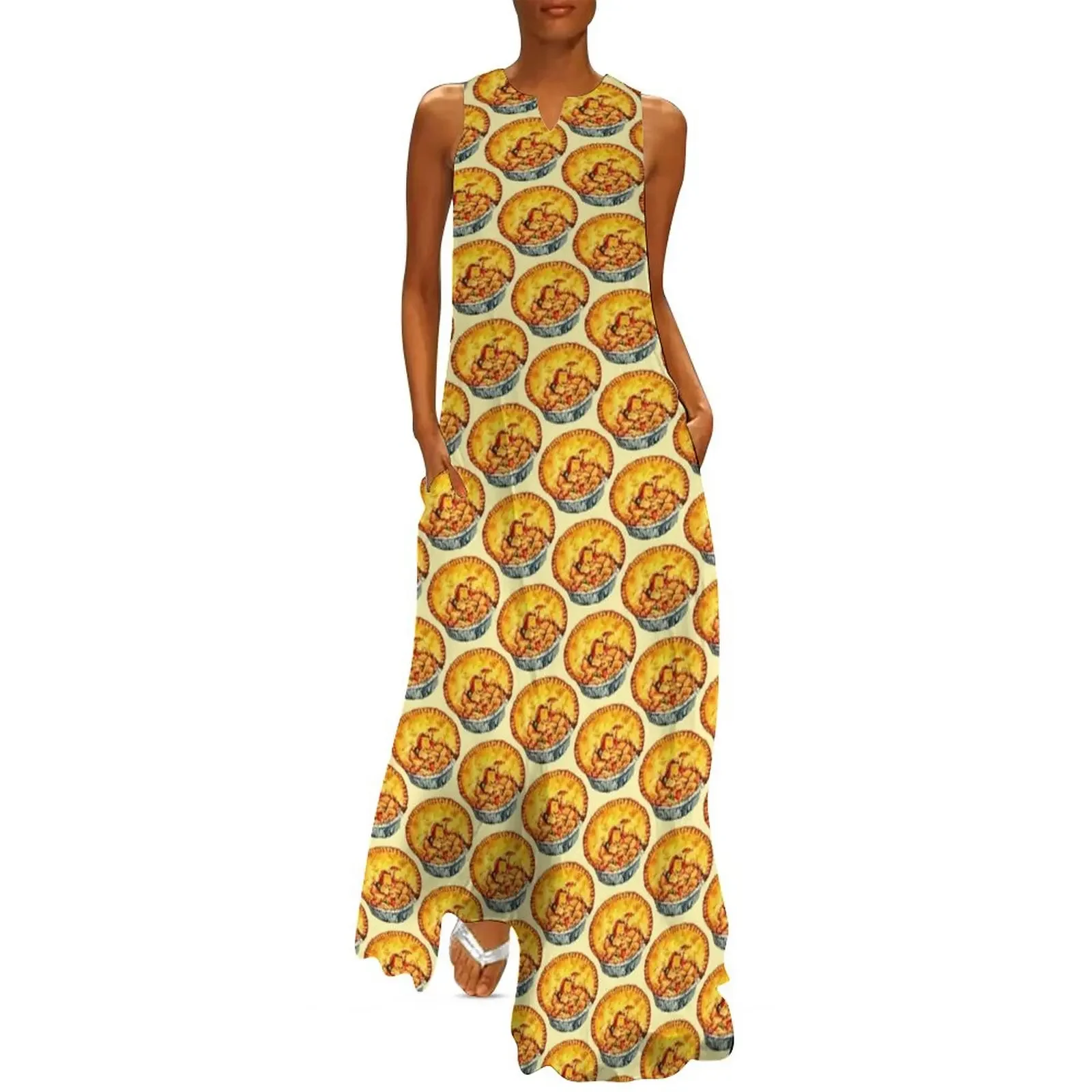 

Chicken Pot Pie Pattern Long Dress sexy dress Women's summer dress luxury woman evening