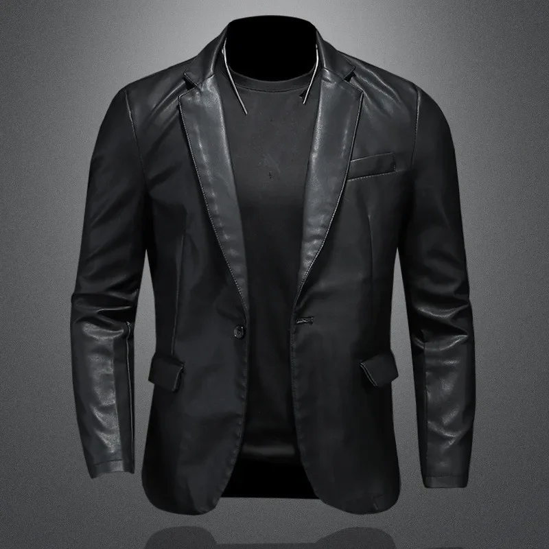 Mens New Slim Fit Leather Jackets PU Casual Motorcycle Coats Turn Down Collar Black Moto Biker Leather Suede Outerwear Men 5XL